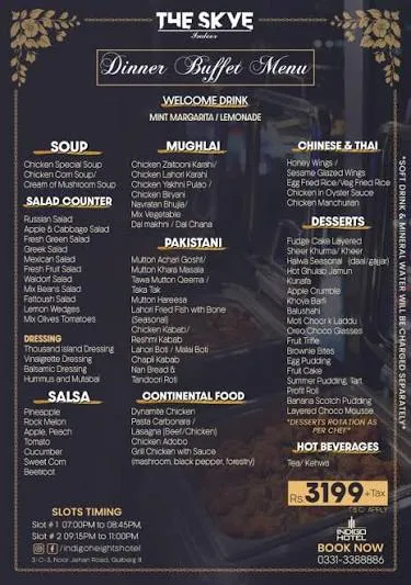 Indigo Heights Hotel and Suites, Gulberg Lahore menu