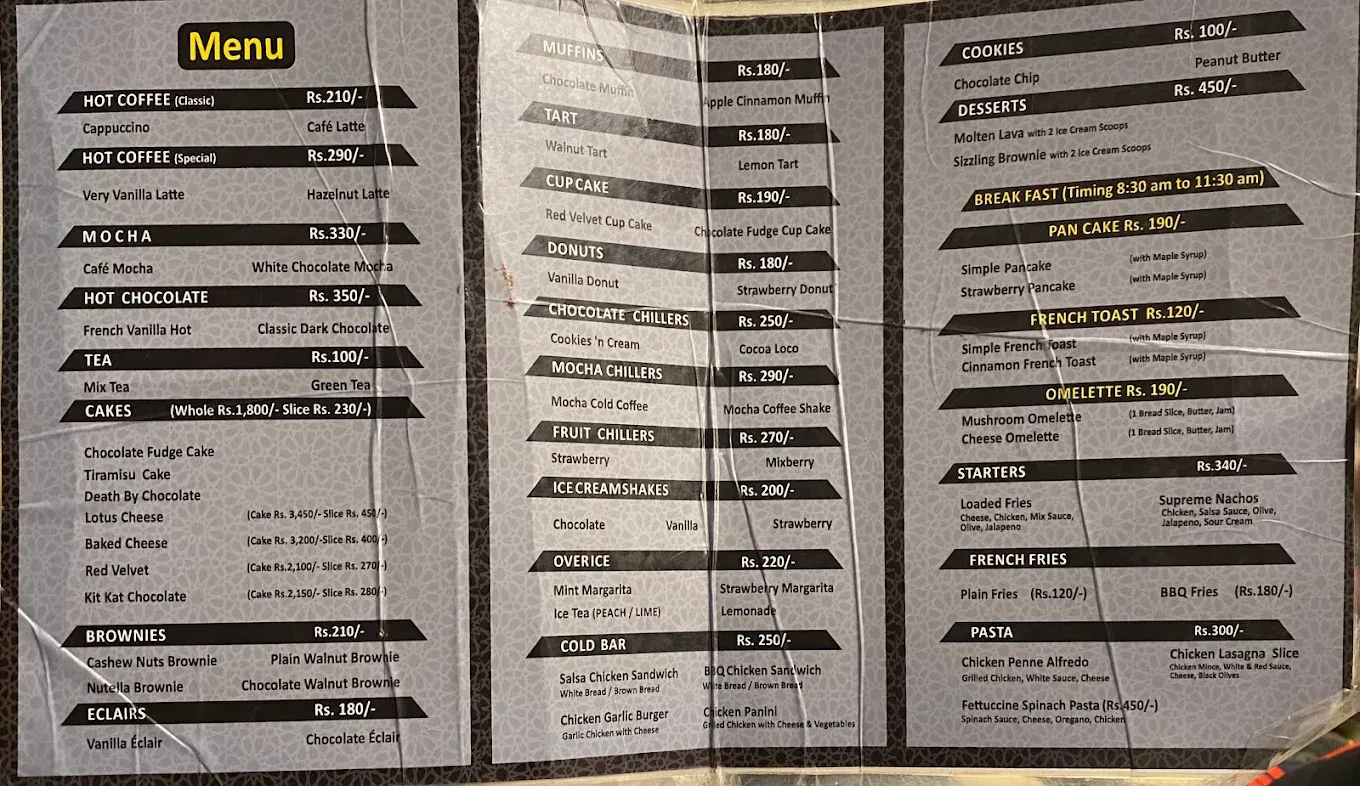 Coffee Castle menu