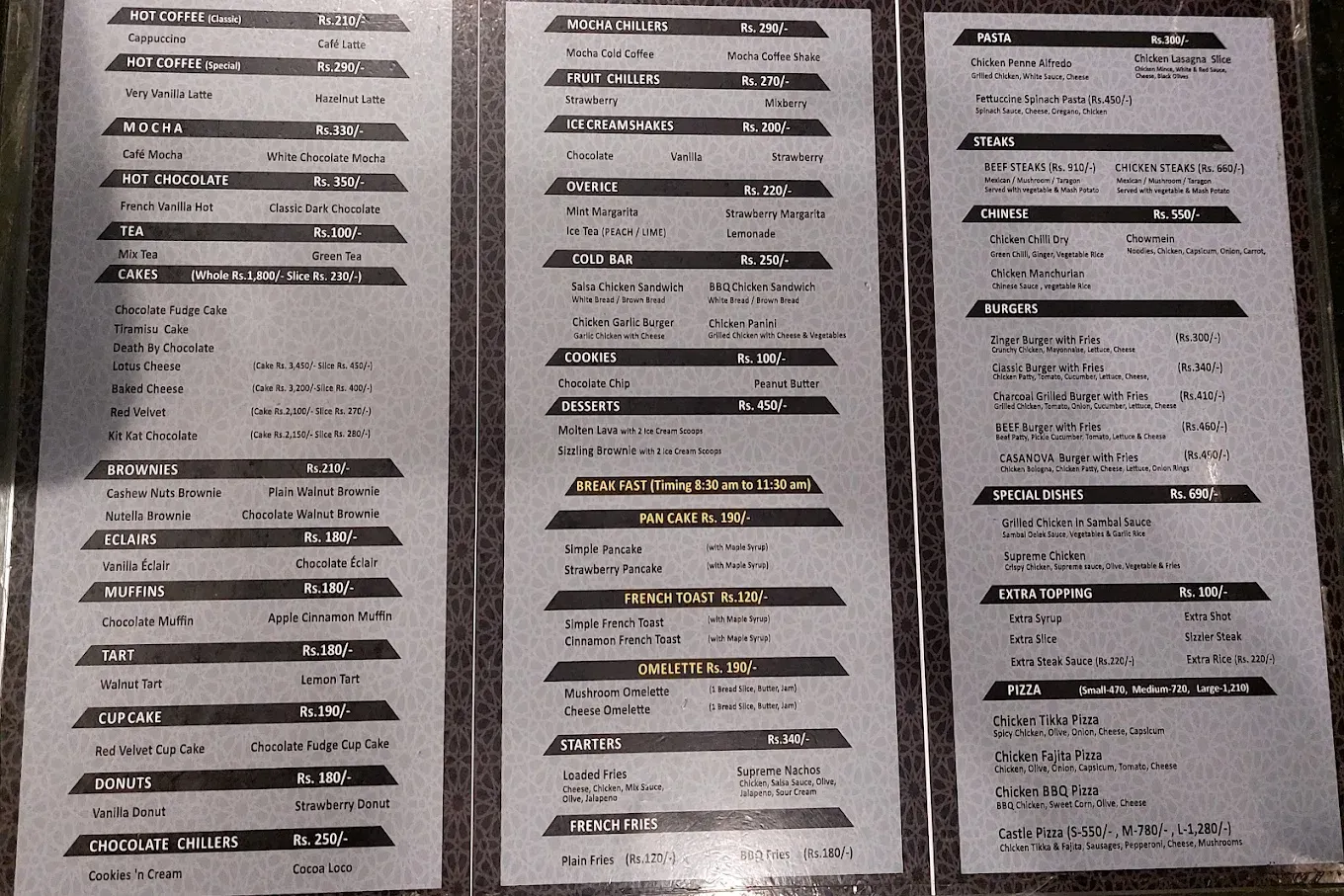 Coffee Castle menu