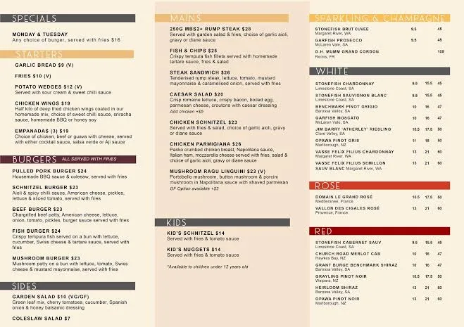 NTP Palace Hotel menu