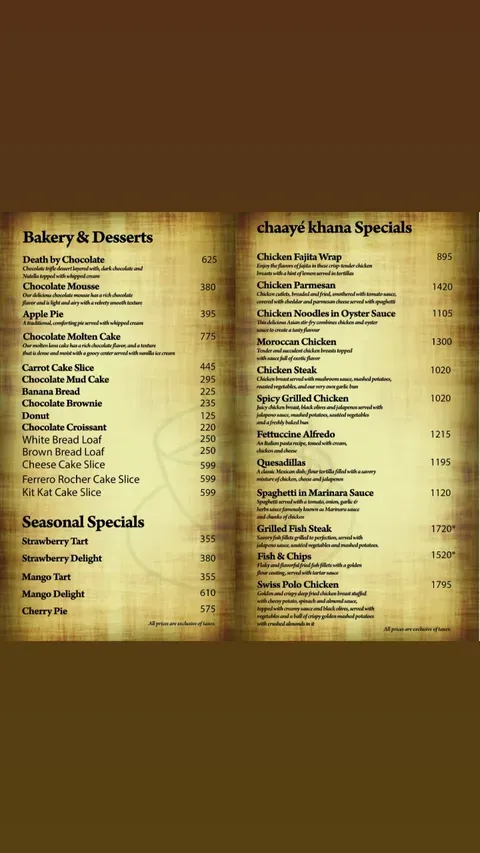 Chaaye Khana Saddar menu