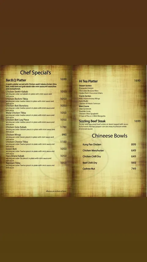 Chaaye Khana Saddar menu