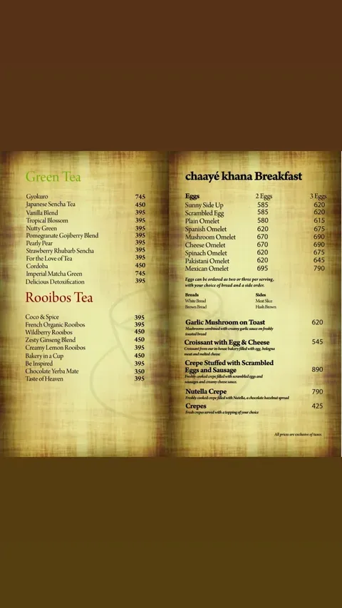 Chaaye Khana Saddar menu