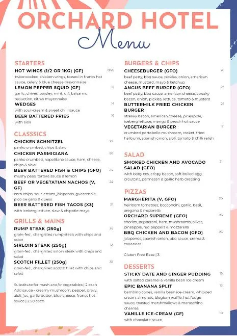 The Orchard Hotel Lahore menu