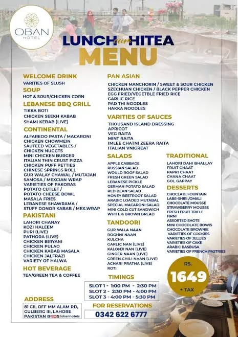 Gulberg Inn Hotel menu