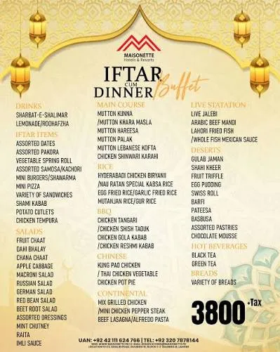 Maisonette Hotels & Resorts menu