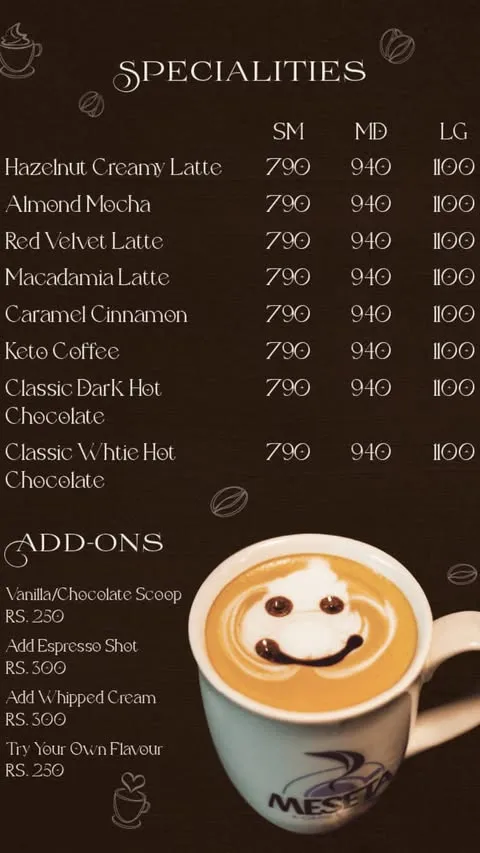 Meseta Coffee menu