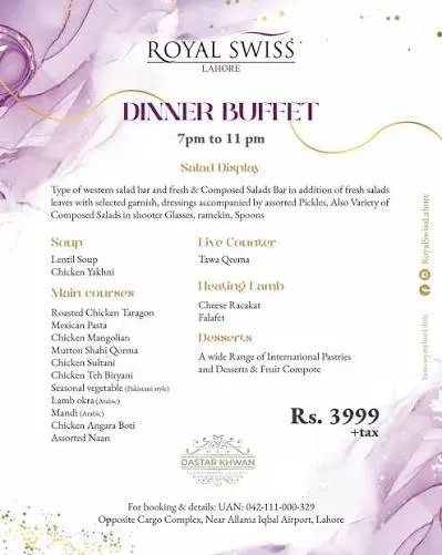 Royal Swiss Hotel menu