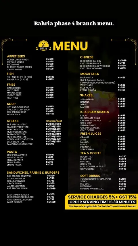 BR 9 CAFE & RESTAURANT (BAHRIA TOWN) menu