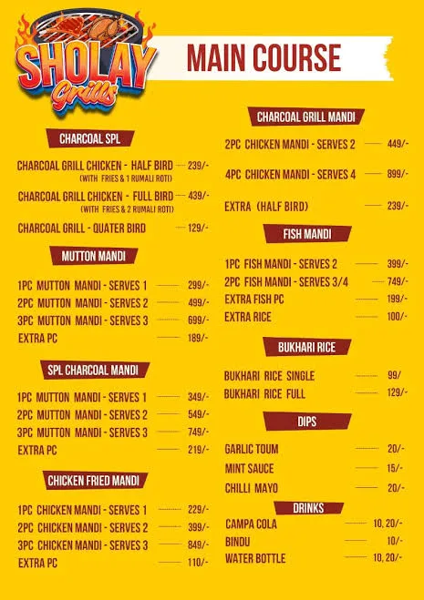Sholay BBQ menu