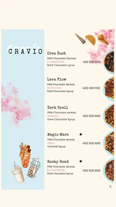 Cravio menu