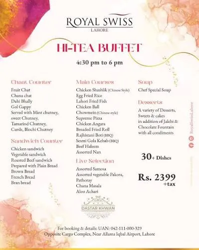 Royal Swiss Hotel menu