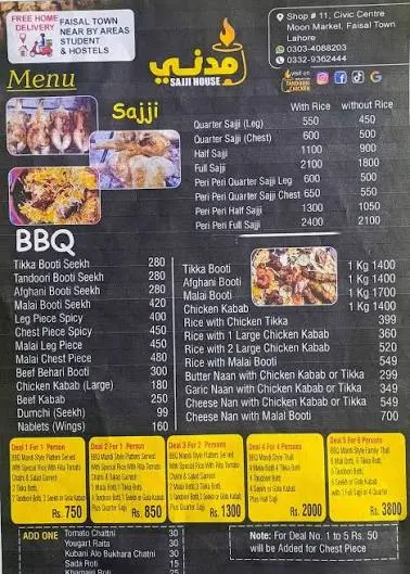 Madni Sajji & BBQ menu
