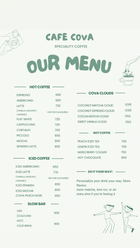 Cova Specialty Coffee menu