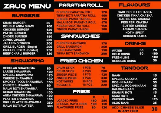 ZAUQ TIKKA menu