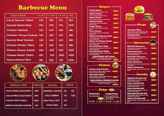 ZAUQ TIKKA menu