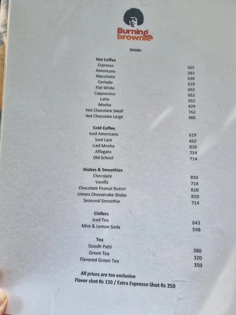 Burning Brownie menu