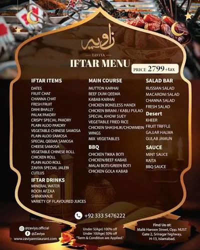 Zaviya Guest House G-13 Islamabad menu