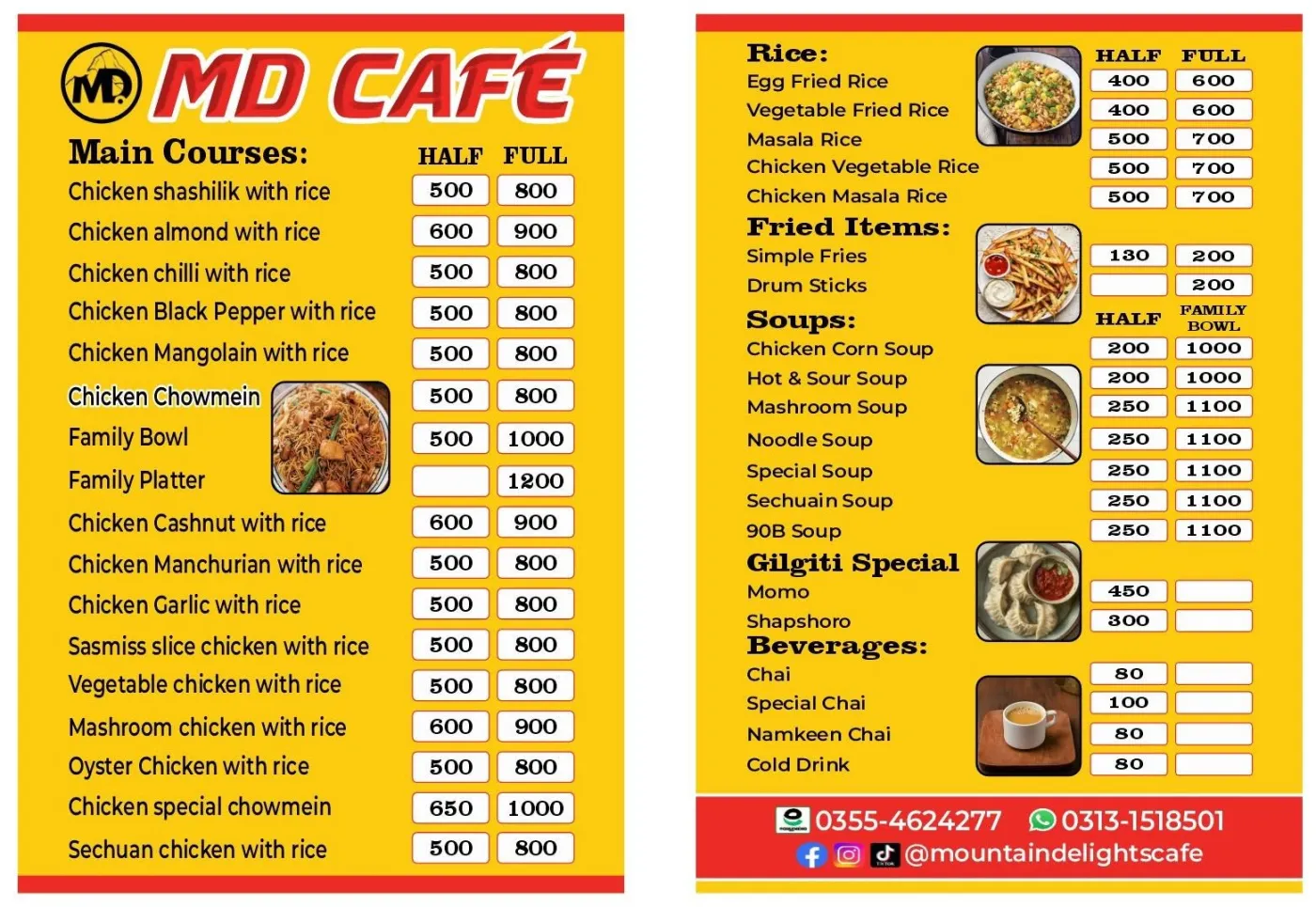 Mountain Delights cafe menu