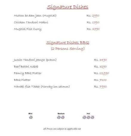 Serena Hotel menu