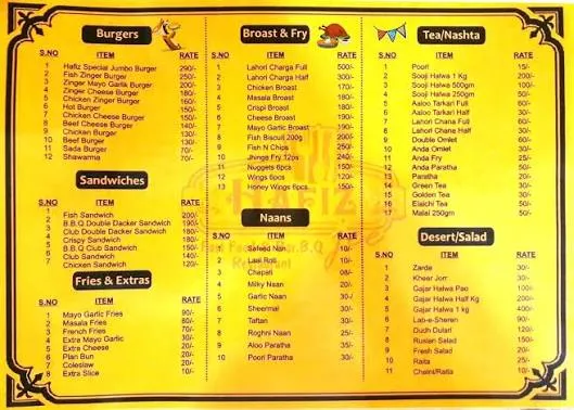 Hafiz Bar-B-Que menu