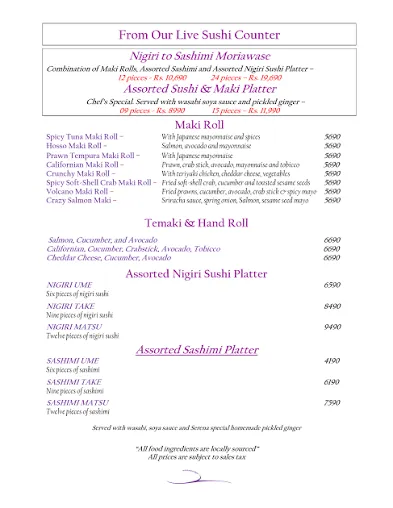 Serena Hotel menu