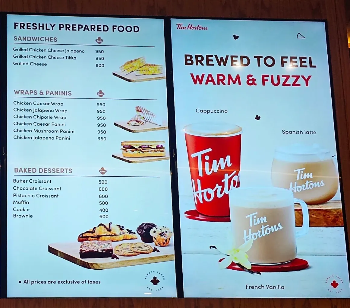 Tim Hortons Saddar Rawalpindi menu