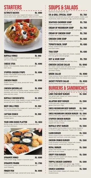 Ox & Grill Steakhouse menu