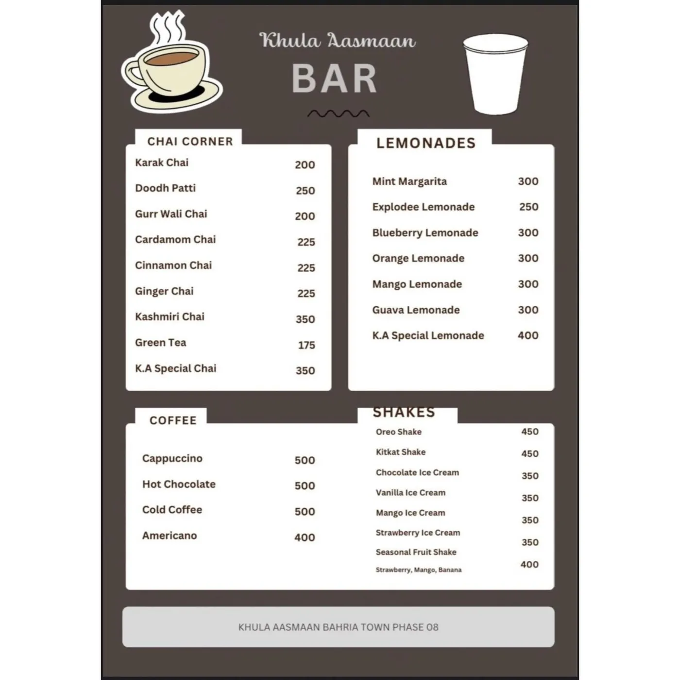KHULA AASMAN Restaurant And Cafe menu