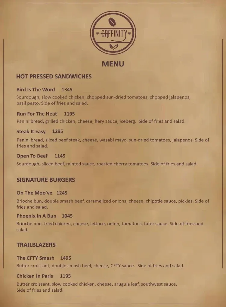 Caffinity menu