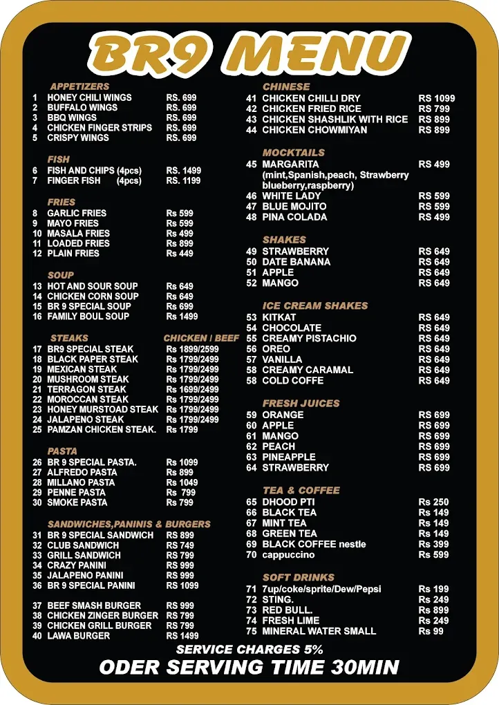 BR 9 CAFE & RESTAURANT (BAHRIA TOWN) menu