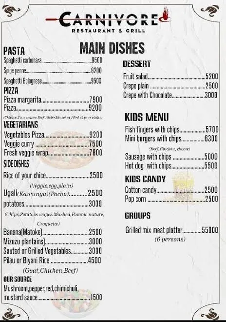 The Carnivore Karachi menu