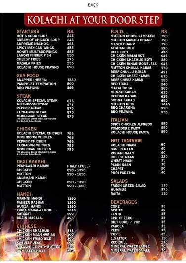 Kolachi Restaurant menu