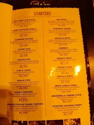 Kolachi Restaurant menu