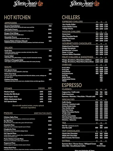 Gloria Jean's Coffee menu