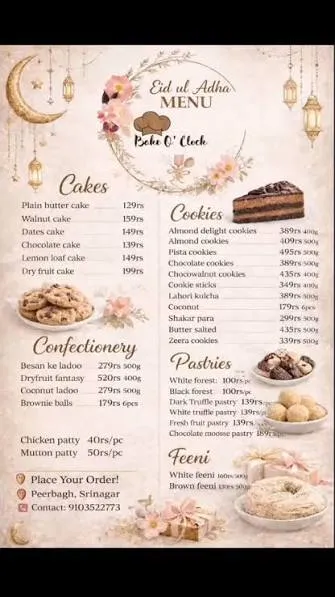 Bake O'Clock Quetta menu