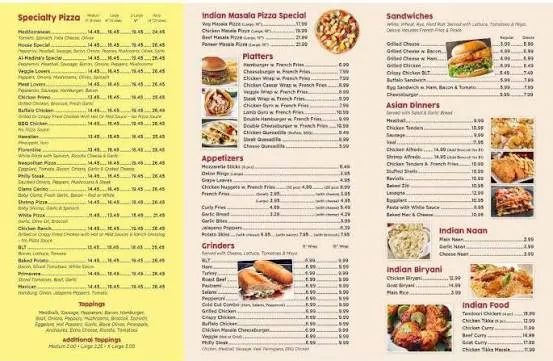 Madina Hotel menu