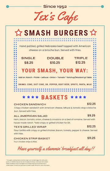 Smash Cafe menu