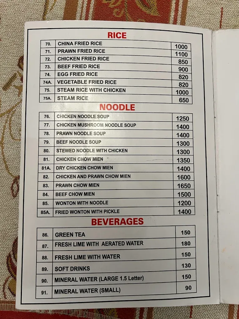 Cafe China Quetta menu