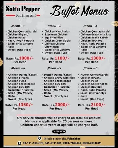 Salt'n Pepper Faisalabad menu