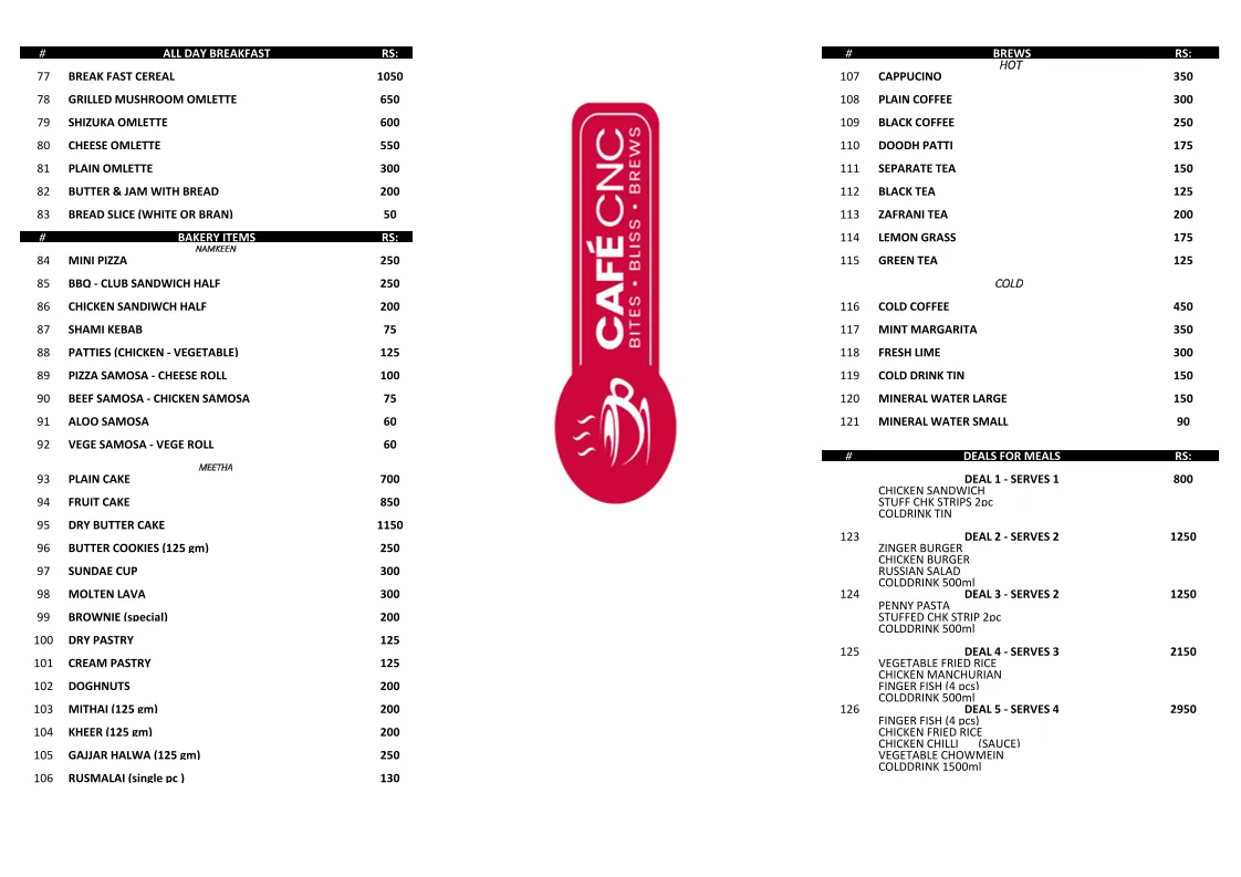 CAFE CNC menu
