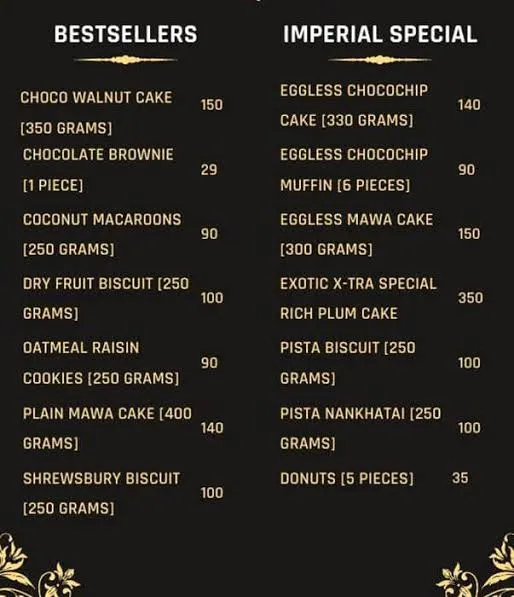 Imperial Bakery & Sweets menu