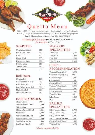 Bar b q tonight quetta menu
