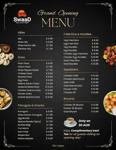 Swaad Restaurant menu