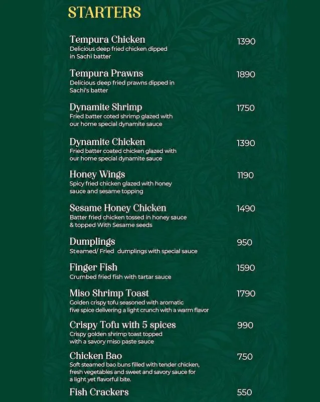 Sachi - The Asian Fusion menu