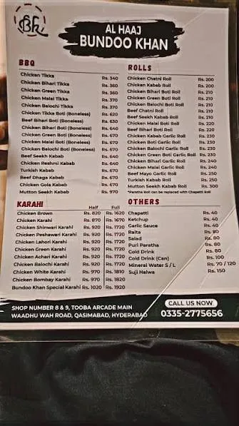 Al Haaj Bundoo Khan menu