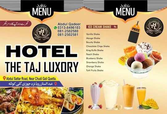 HOTEL THE TAJ LUXURY QUETTA menu