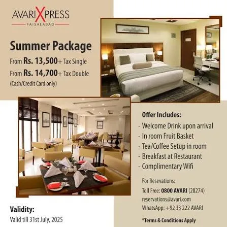 Avari Xpress Hotel Faisalabad menu