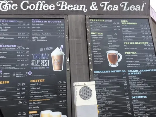 The Coffee Bean & Tea Leaf menu