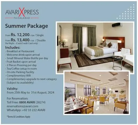 Avari Xpress Hotel Faisalabad menu